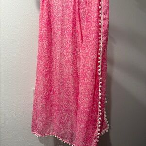Lilly Pulitzer x Target Pink Floral Scarf / Sarong with Pom Pom Trim